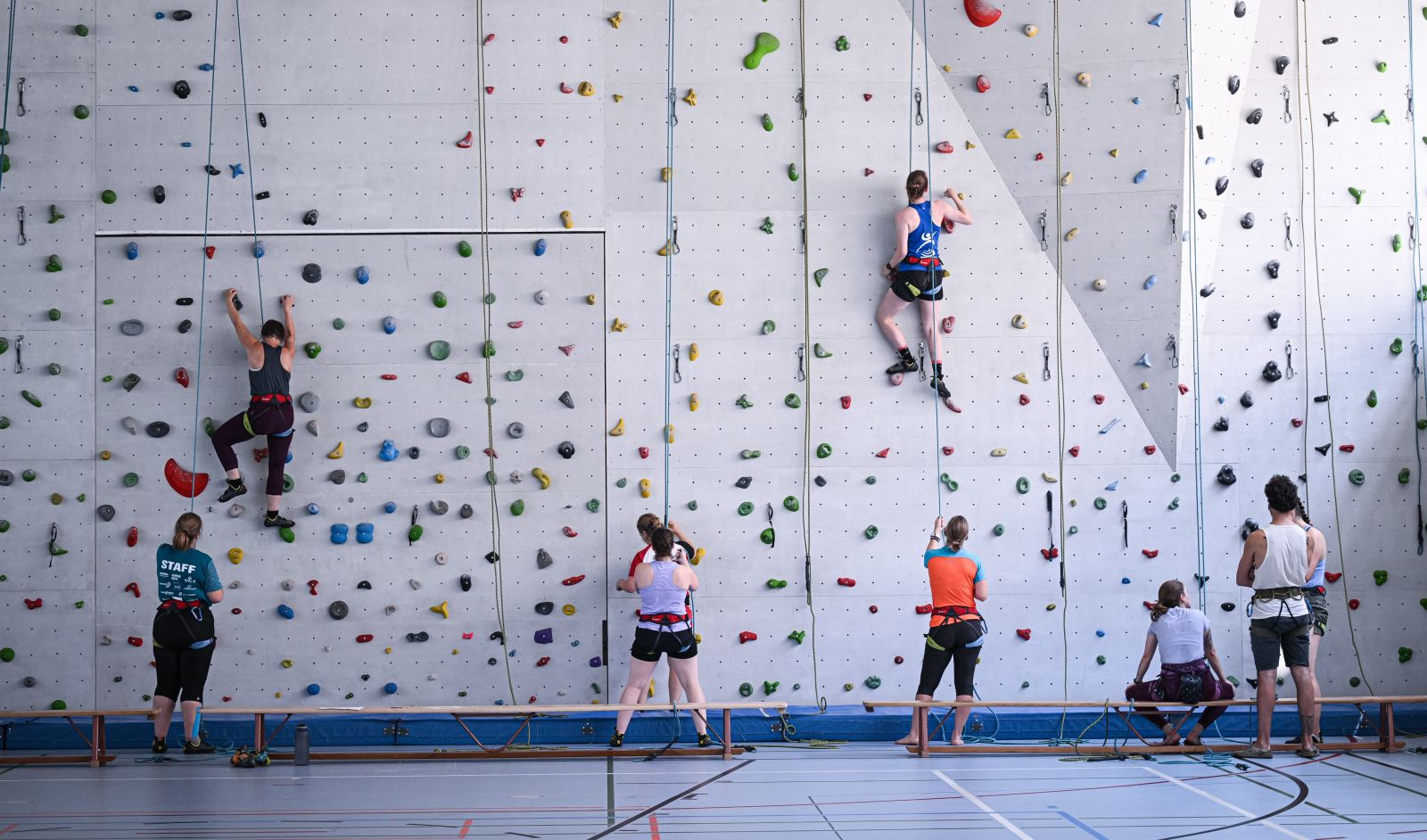 Hoch hinaus: An der Kletterwand waren sowohl Griffkraft als auch K&ouml;pfchen gefragt, um die Routen zu meistern.